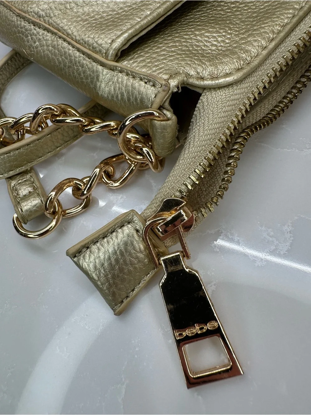 Authentic bebe Metallic Gold Crossbody Bag